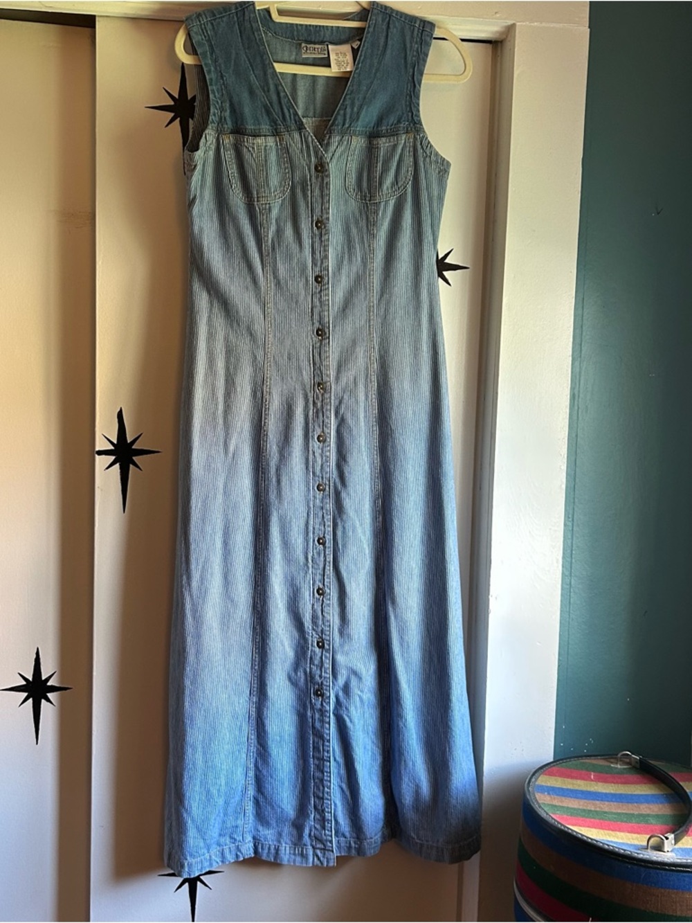 Vintage Denim Button-Front Maxi Dress